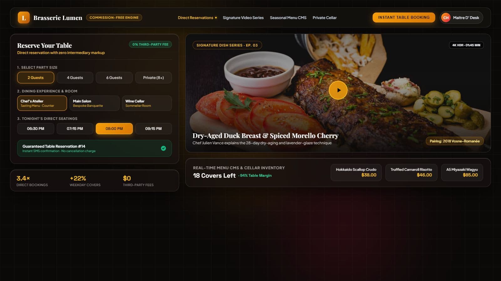 Restaurant Site with Direct Reservations — Brasserie Lumen